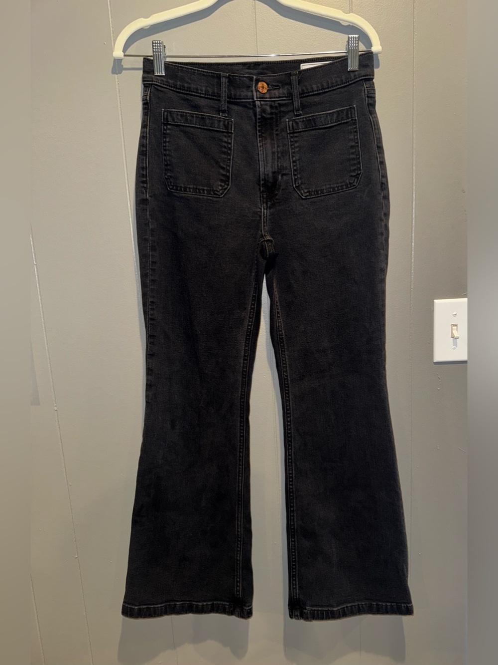GAP High Rise '70s Flare Jeans With Front Patch Pockets-Faded Black